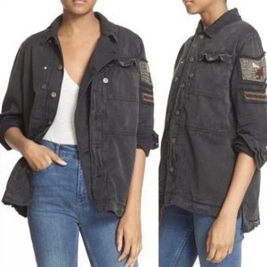 Free People Embellished Military Shirt Jacket